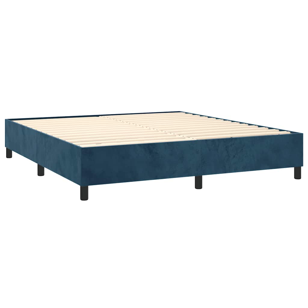 Κρεβάτι Boxspring με Στρώμα Σκούρο Μπλε 200x200 εκ. Βελούδινο - Pakobazaar