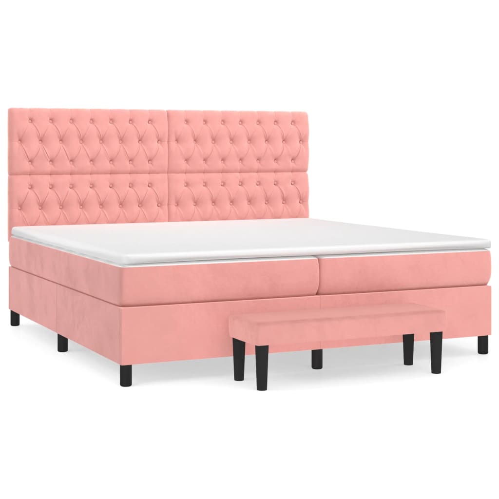 Κρεβάτι Boxspring με Στρώμα Ροζ 200x200 εκ. Βελούδινο - Pakobazaar