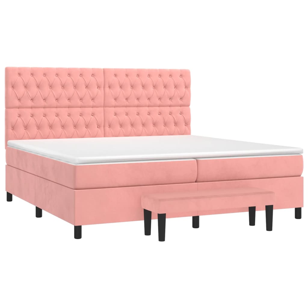 Κρεβάτι Boxspring με Στρώμα Ροζ 200x200 εκ. Βελούδινο - Pakobazaar