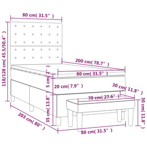 Κρεβάτι Boxspring με Στρώμα Σκούρο Γκρι 80x200 εκ. Βελούδινο