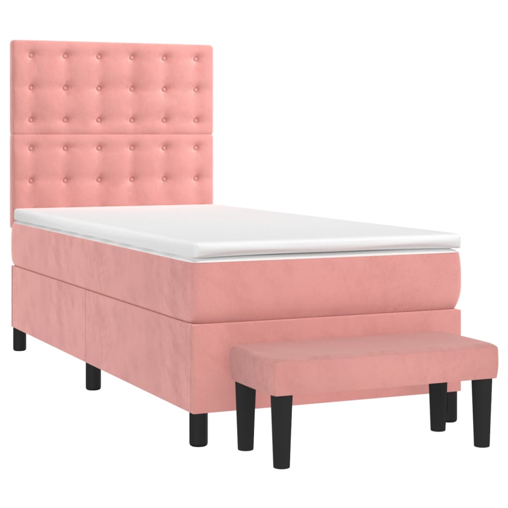 Κρεβάτι Boxspring με Στρώμα Ροζ 80 x 200 εκ. Βελούδινο