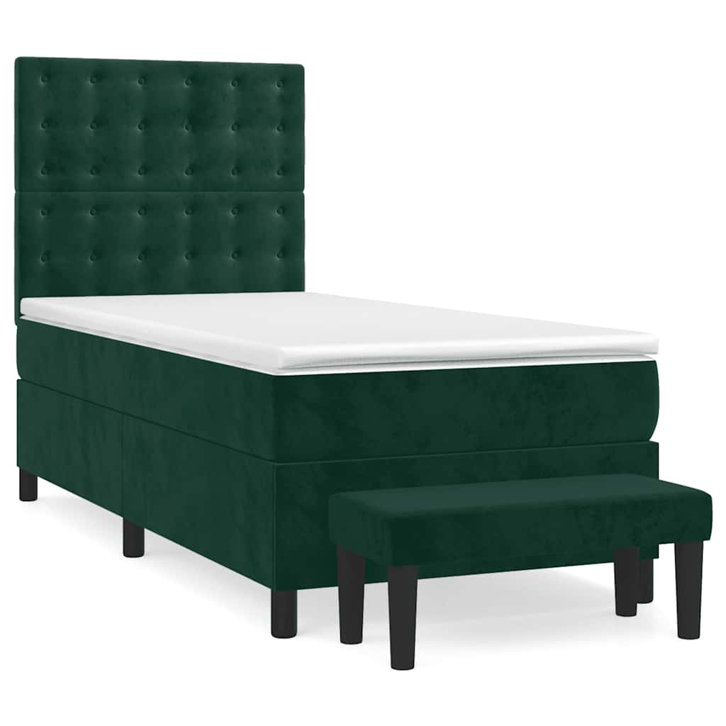 Κρεβάτι Boxspring με Στρώμα Σκούρο Πράσινο 90x190 εκ. Βελούδινο - Pakobazaar