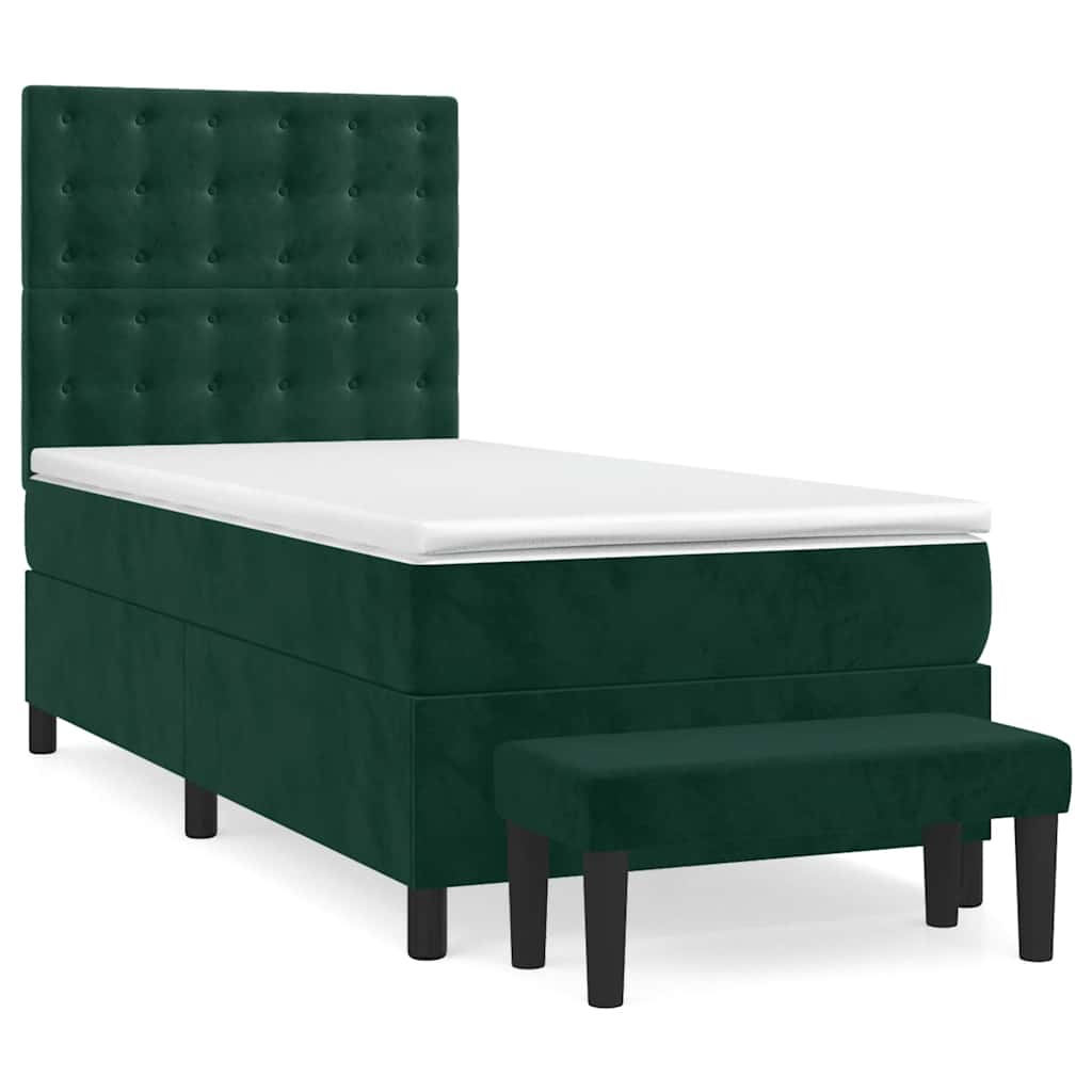 Κρεβάτι Boxspring με Στρώμα Σκούρο Πράσινο 90x200 εκ. Βελούδινο - Pakobazaar