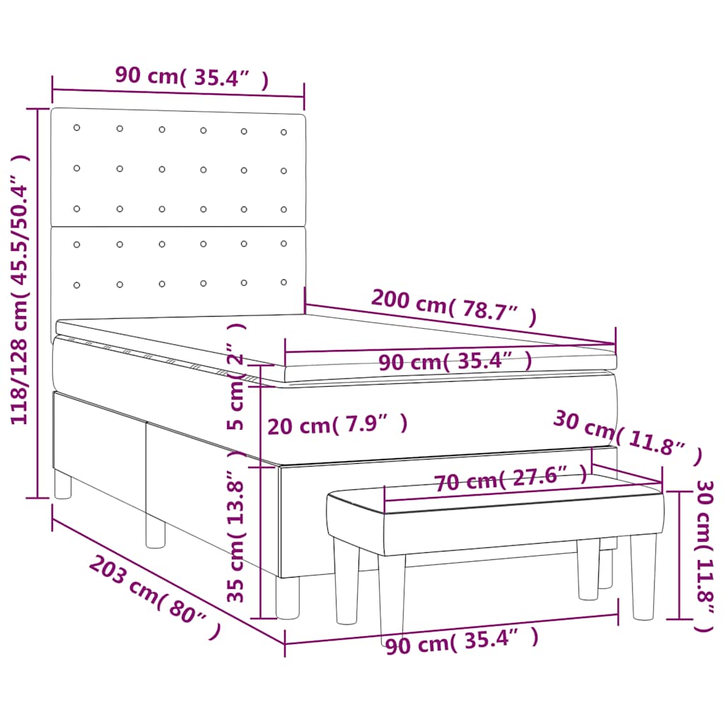 Κρεβάτι Boxspring με Στρώμα Σκούρο Πράσινο 90x200 εκ. Βελούδινο - Pakobazaar