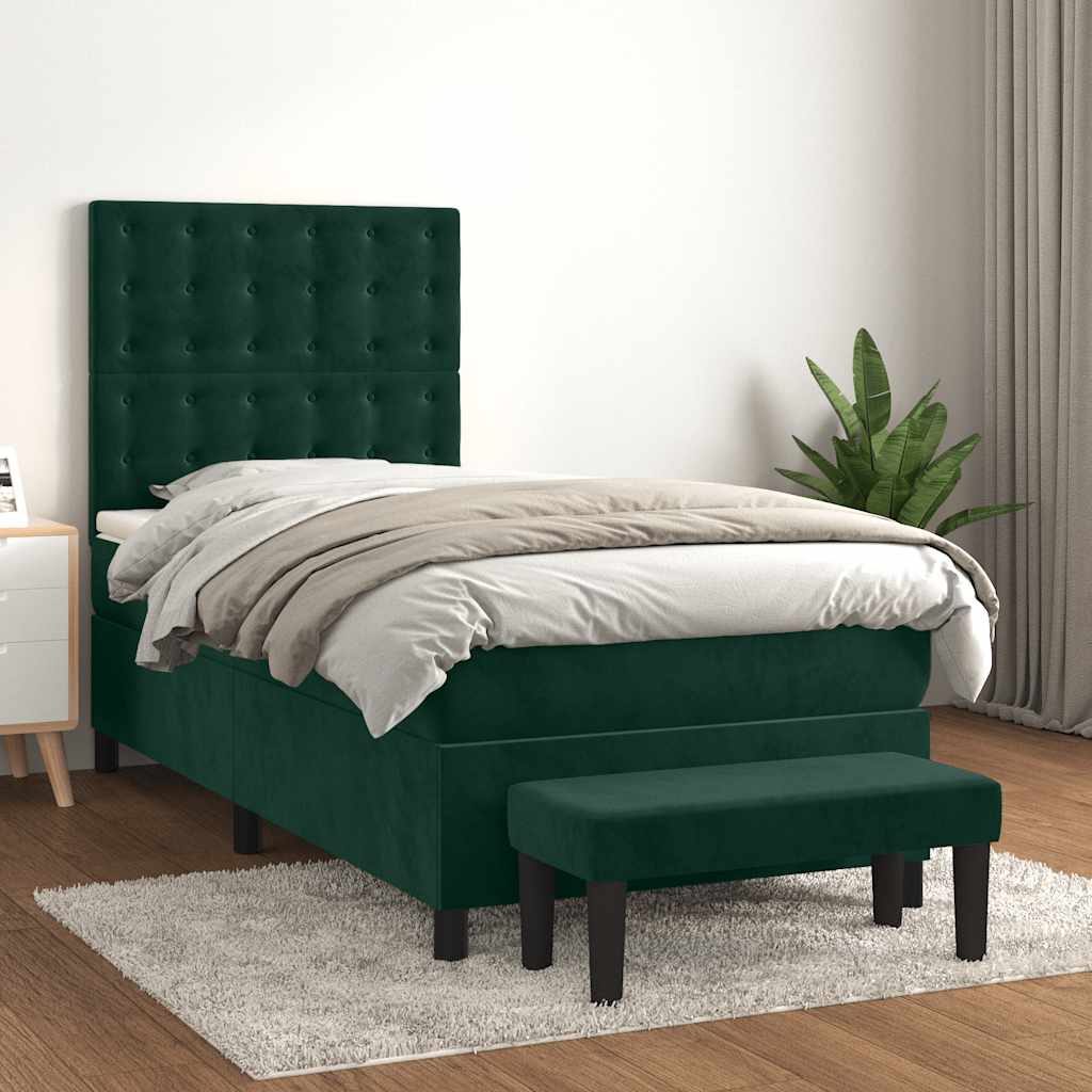 Κρεβάτι Boxspring με Στρώμα Σκούρο Πράσινο 90x200 εκ. Βελούδινο - Pakobazaar