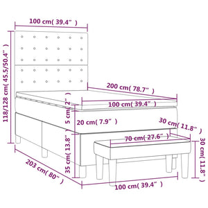 Κρεβάτι Boxspring με Στρώμα Ανοιχτό Γκρι 100x200 εκ. Βελούδινο