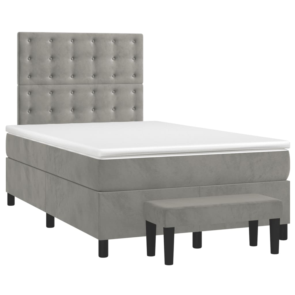 Κρεβάτι Boxspring με Στρώμα Ανοιχτό Γκρι 120x200 εκ. Βελούδινο
