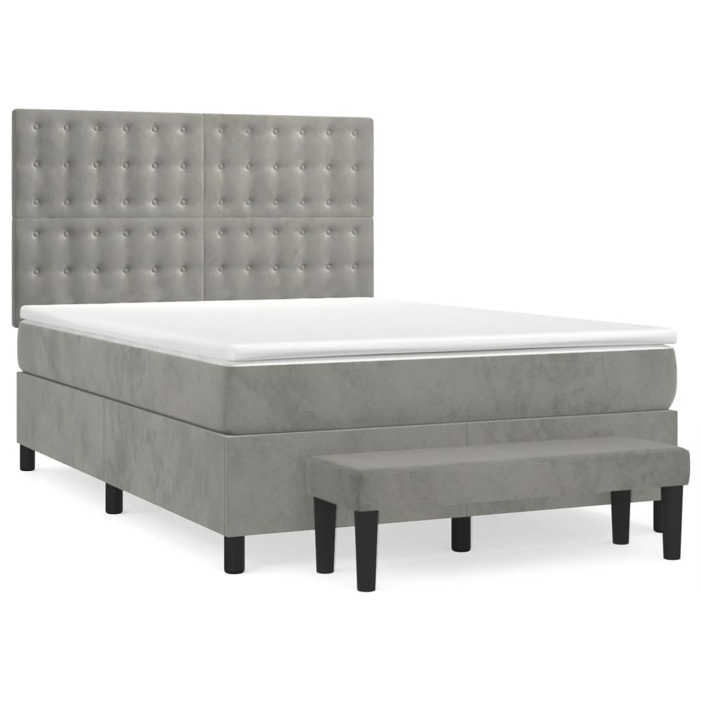 Κρεβάτι Boxspring με Στρώμα Ανοιχτό Γκρι 140x190 εκ. Βελούδινο