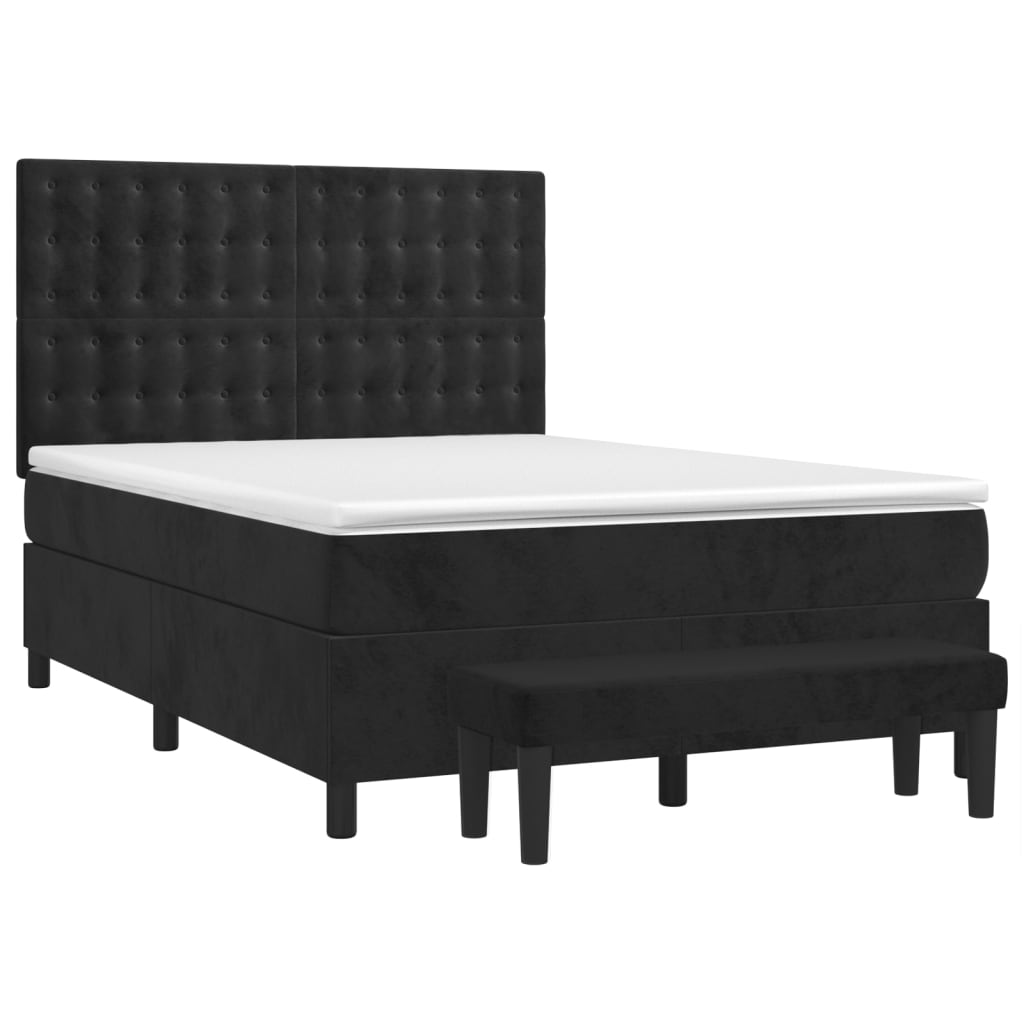 Κρεβάτι Boxspring με Στρώμα Μαύρο 140x190 εκ. Βελούδινο