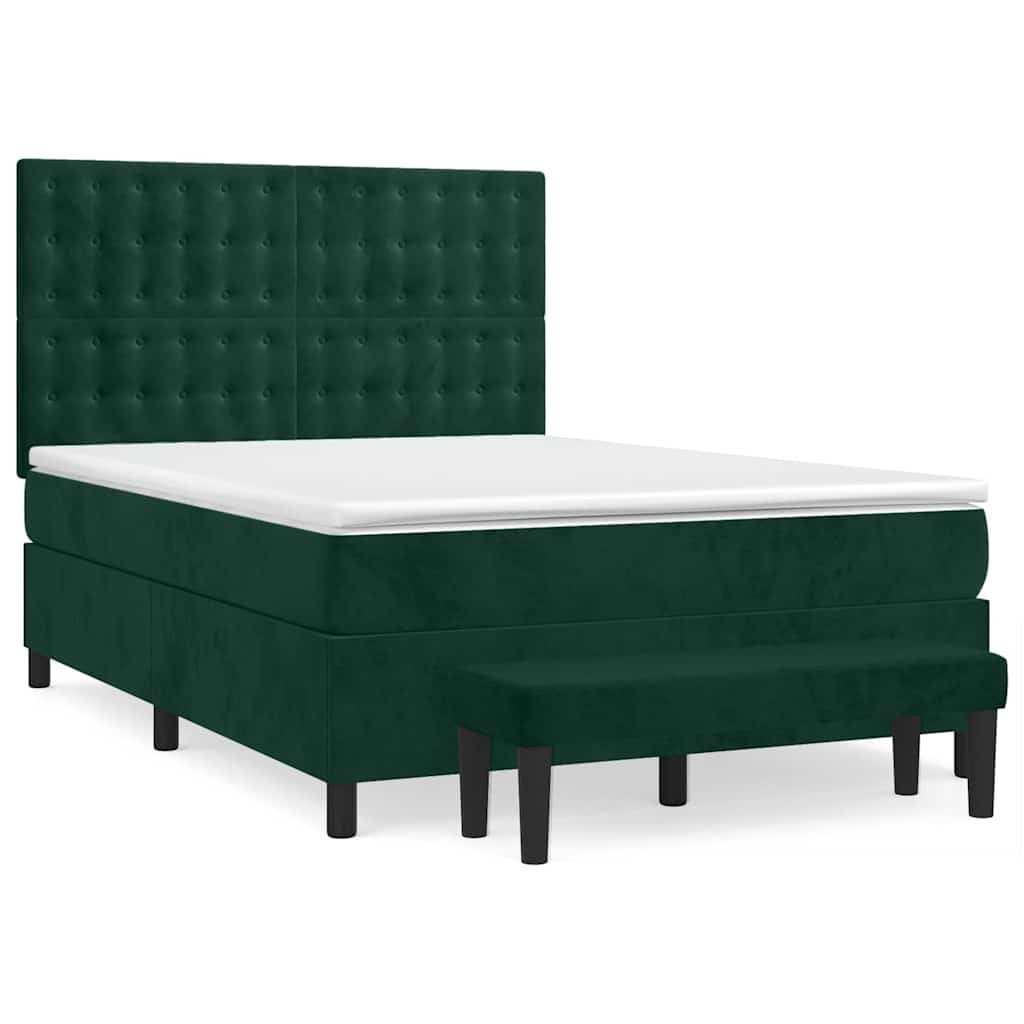 Κρεβάτι Boxspring με Στρώμα Σκούρο Πράσινο 140x190εκ. Βελούδινο - Pakobazaar