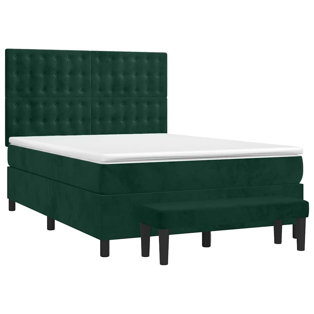 Κρεβάτι Boxspring με Στρώμα Σκούρο Πράσινο 140x190εκ. Βελούδινο - Pakobazaar
