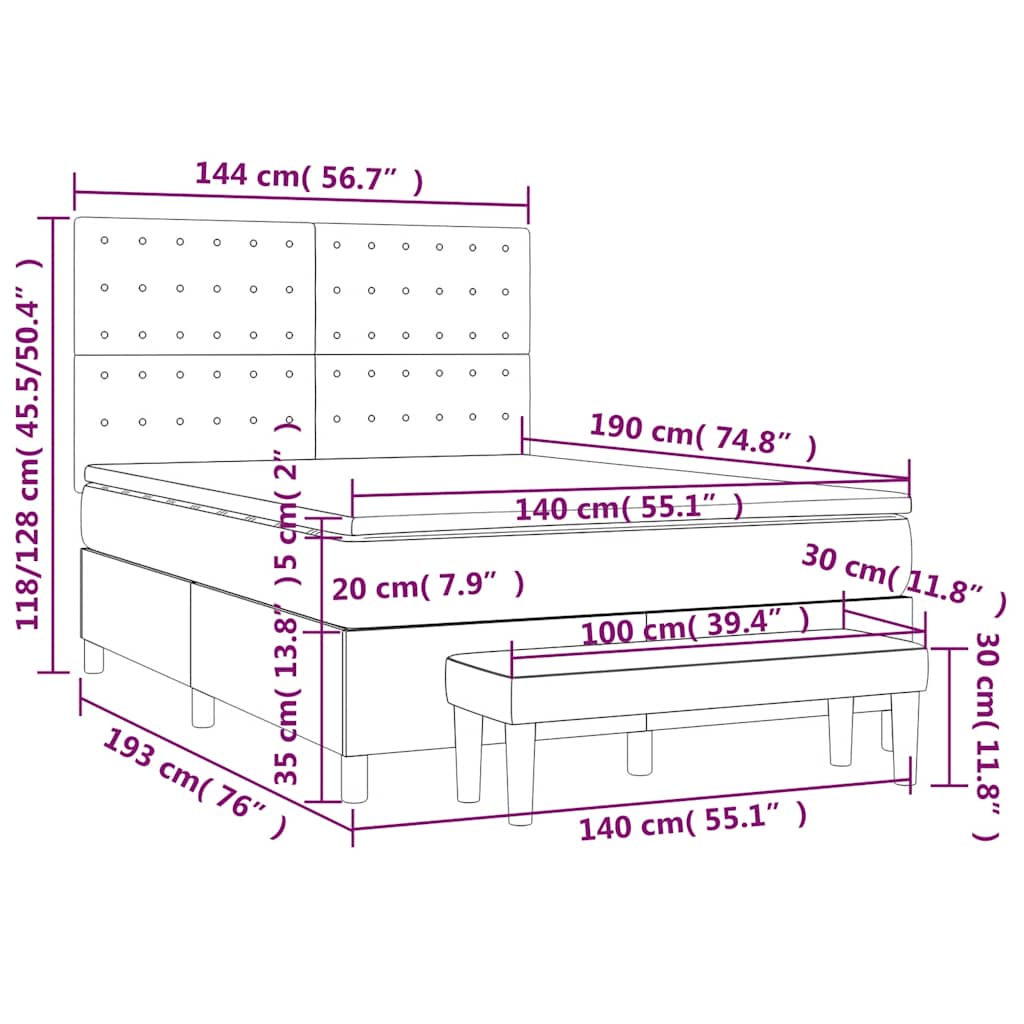 Κρεβάτι Boxspring με Στρώμα Σκούρο Πράσινο 140x190εκ. Βελούδινο - Pakobazaar