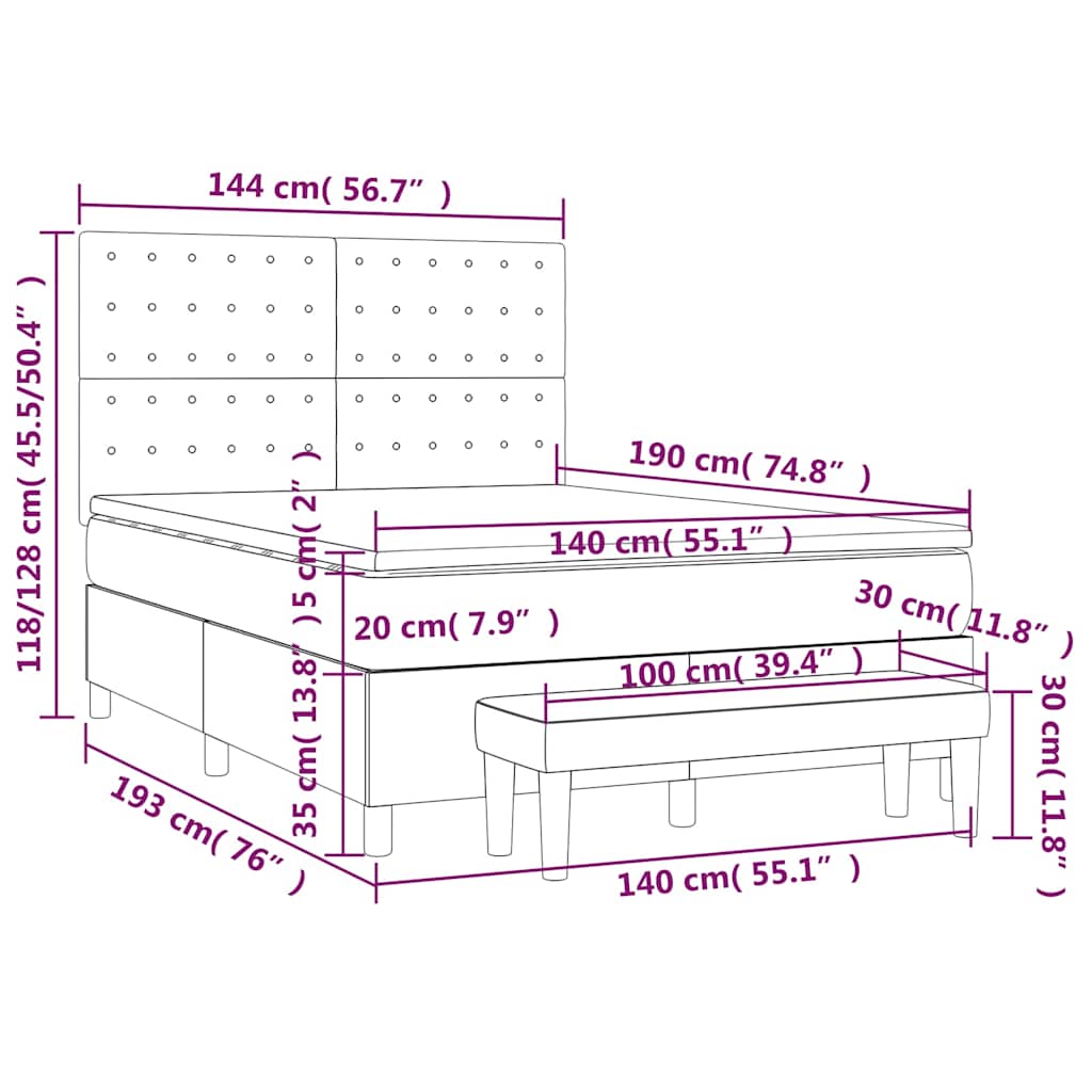 Κρεβάτι Boxspring με Στρώμα Σκούρο Μπλε 140x190 εκ. Βελούδινο - Pakobazaar