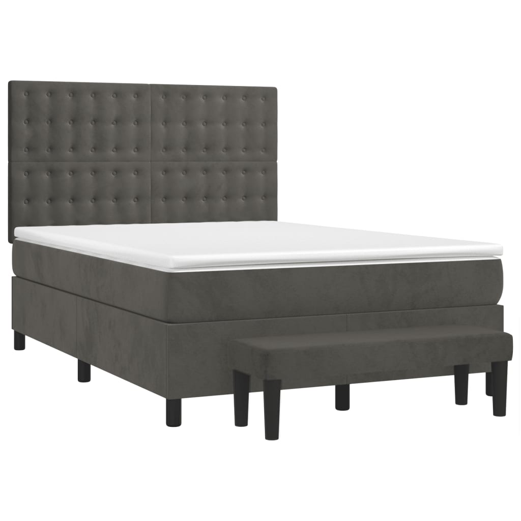 Κρεβάτι Boxspring με Στρώμα Σκούρο Γκρι 140x200 εκ. Βελούδινο