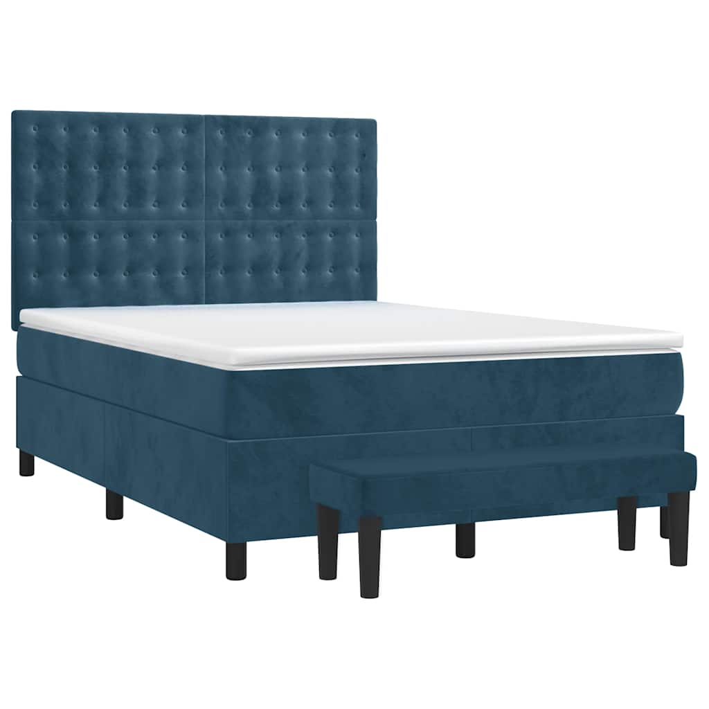 Κρεβάτι Boxspring με Στρώμα Σκούρο Μπλε 140x200 εκ. Βελούδινο - Pakobazaar