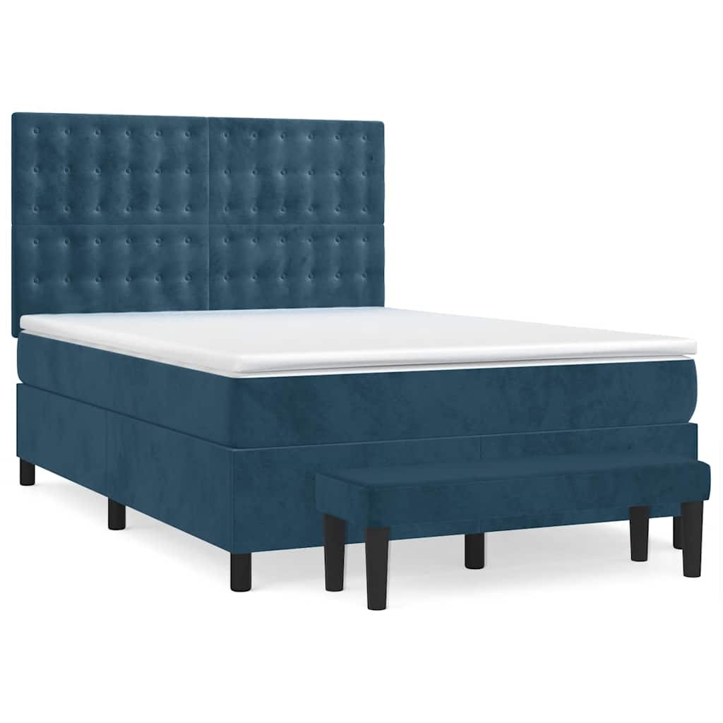 Κρεβάτι Boxspring με Στρώμα Σκούρο Μπλε 140x200 εκ. Βελούδινο - Pakobazaar