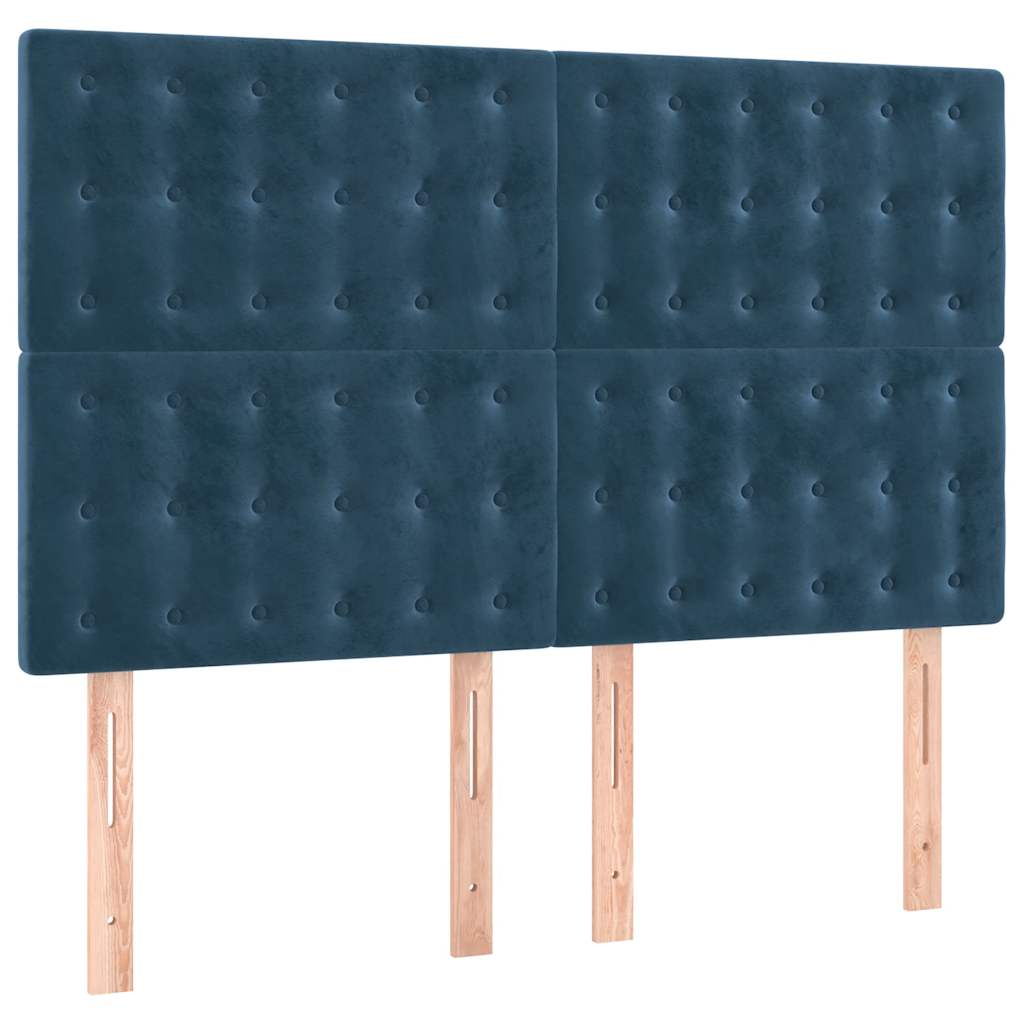 Κρεβάτι Boxspring με Στρώμα Σκούρο Μπλε 140x200 εκ. Βελούδινο - Pakobazaar