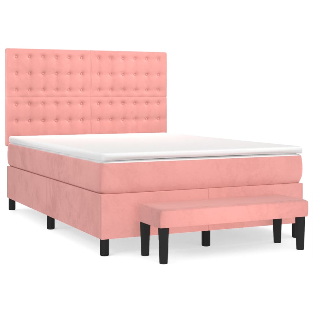 Κρεβάτι Boxspring με Στρώμα Ροζ 140x200 εκ. Βελούδινο - Pakobazaar