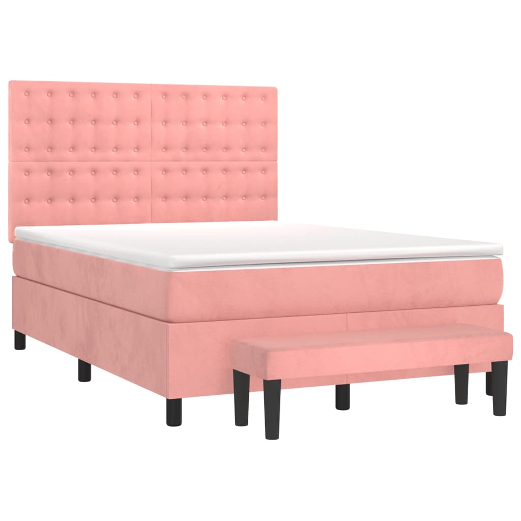 Κρεβάτι Boxspring με Στρώμα Ροζ 140x200 εκ. Βελούδινο - Pakobazaar