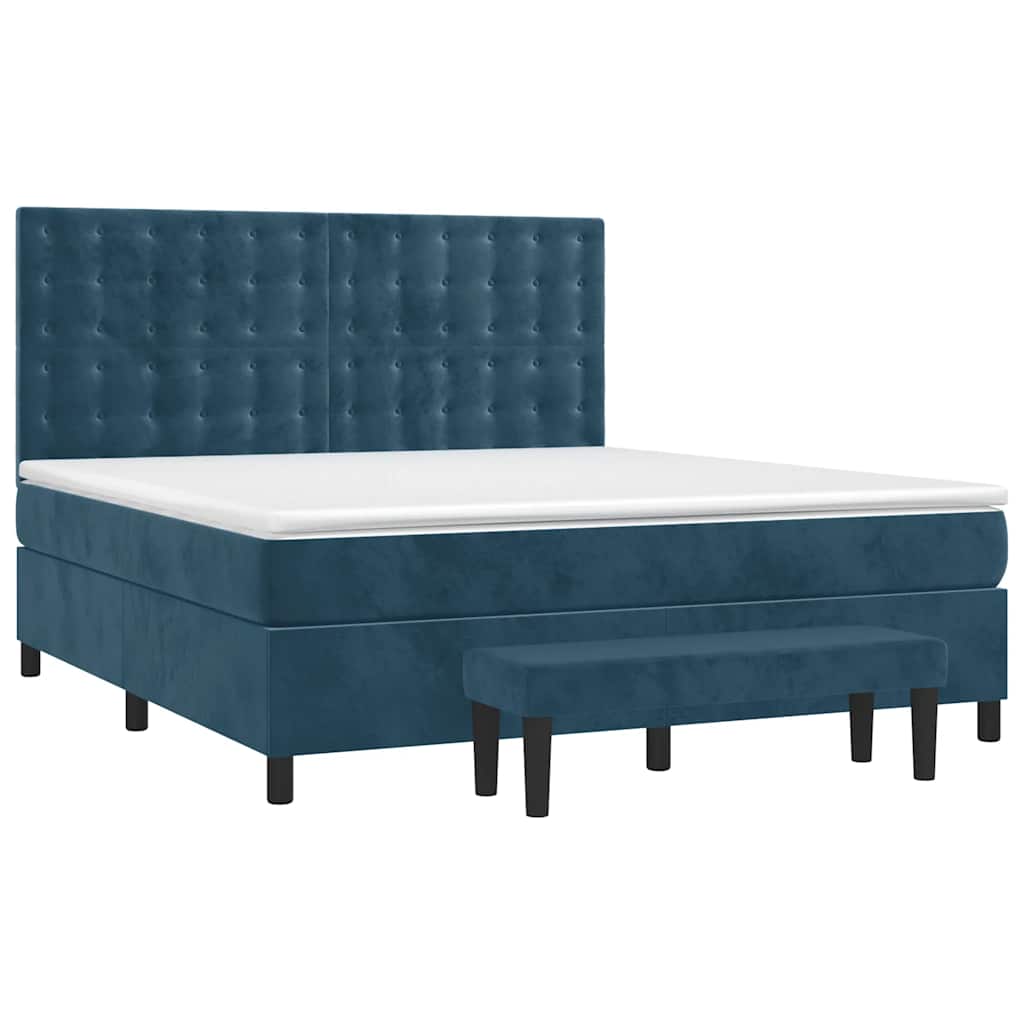 Κρεβάτι Boxspring με Στρώμα Σκούρο Μπλε 160x200 εκ. Βελούδινο - Pakobazaar
