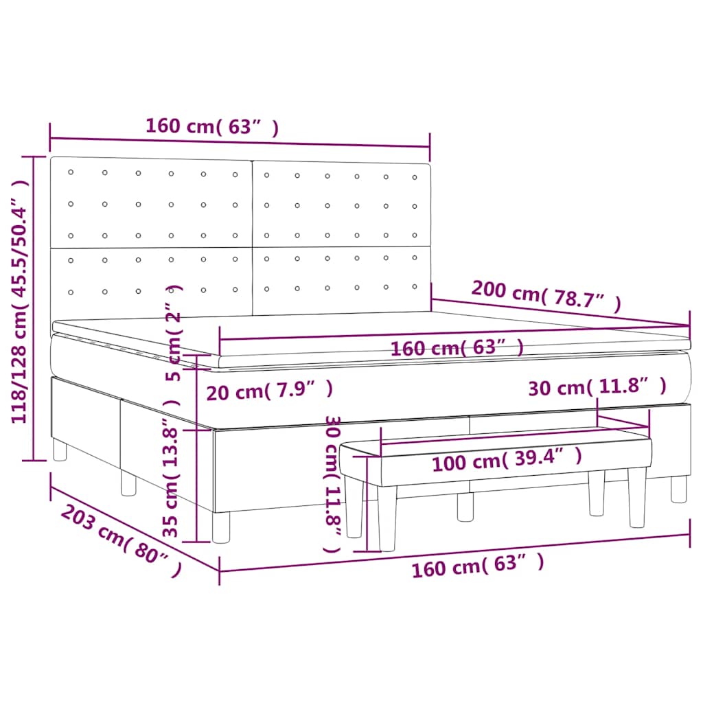 Κρεβάτι Boxspring με Στρώμα Σκούρο Μπλε 160x200 εκ. Βελούδινο - Pakobazaar
