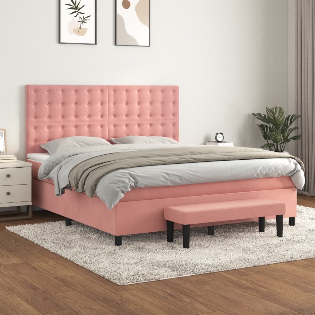 Κρεβάτι Boxspring με Στρώμα Ροζ 160x200 εκ. Βελούδινο - Pakobazaar