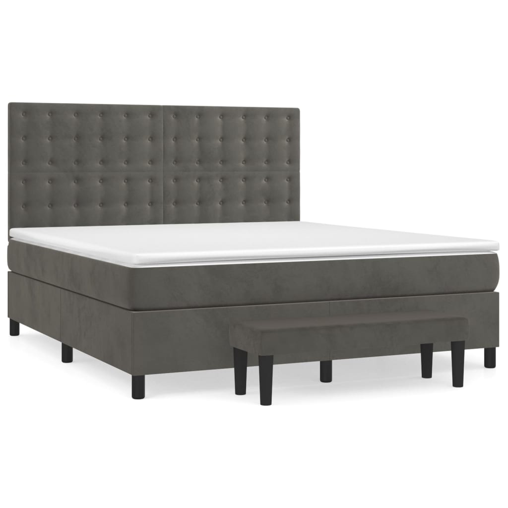Κρεβάτι Boxspring με Στρώμα Σκούρο Γκρι 180x200 εκ. Βελούδινο