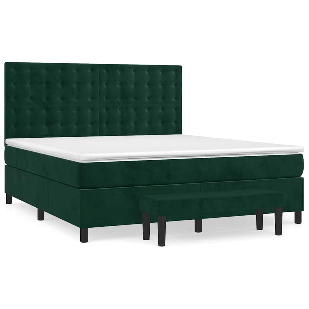Κρεβάτι Boxspring με Στρώμα Σκούρο Πράσινο 180x200εκ. Βελούδινο