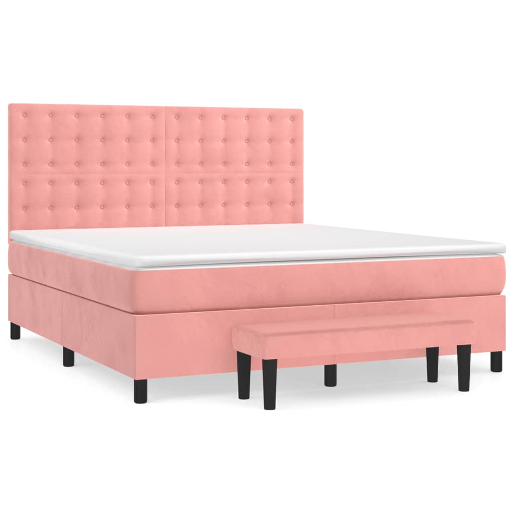 Κρεβάτι Boxspring με Στρώμα Ροζ 180x200 εκ. Βελούδινο - Pakobazaar