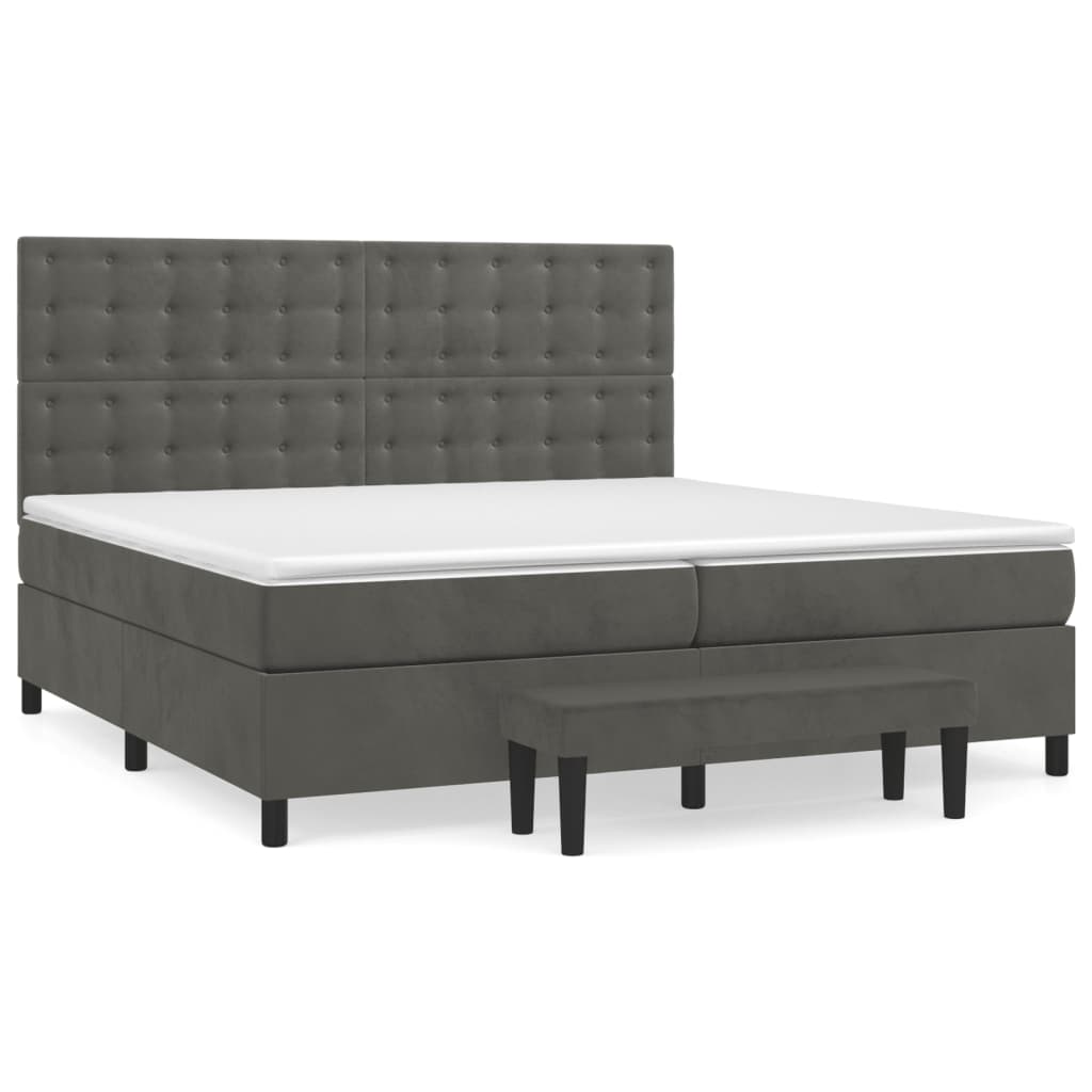 Κρεβάτι Boxspring με Στρώμα Σκούρο Γκρι 200x200 εκ. Βελούδινο - Pakobazaar