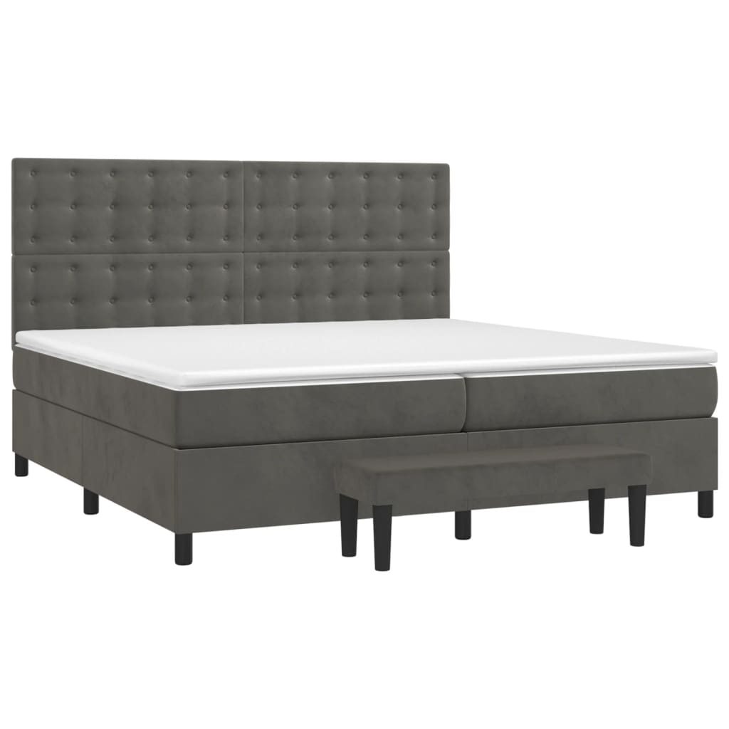 Κρεβάτι Boxspring με Στρώμα Σκούρο Γκρι 200x200 εκ. Βελούδινο - Pakobazaar