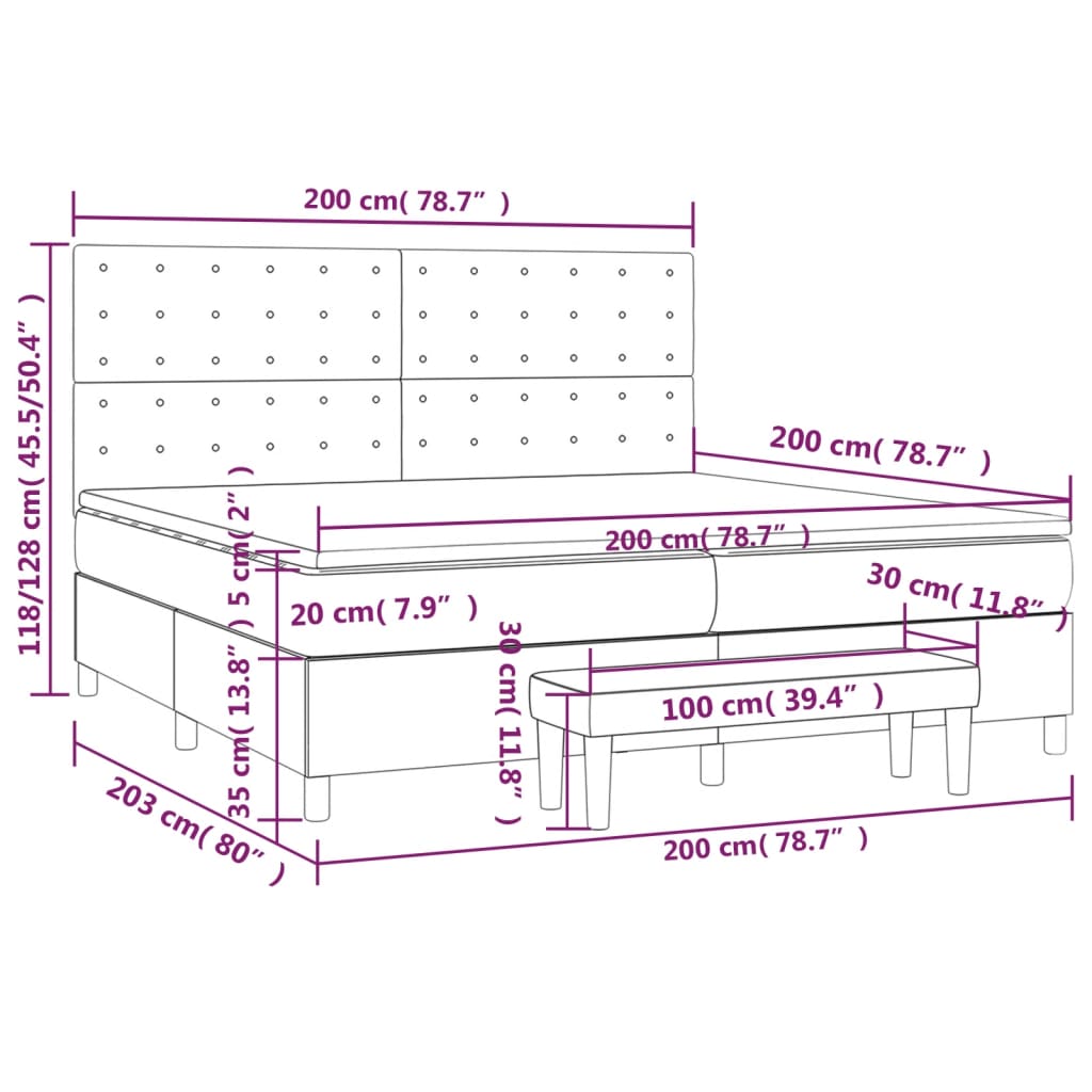 Κρεβάτι Boxspring με Στρώμα Σκούρο Γκρι 200x200 εκ. Βελούδινο - Pakobazaar