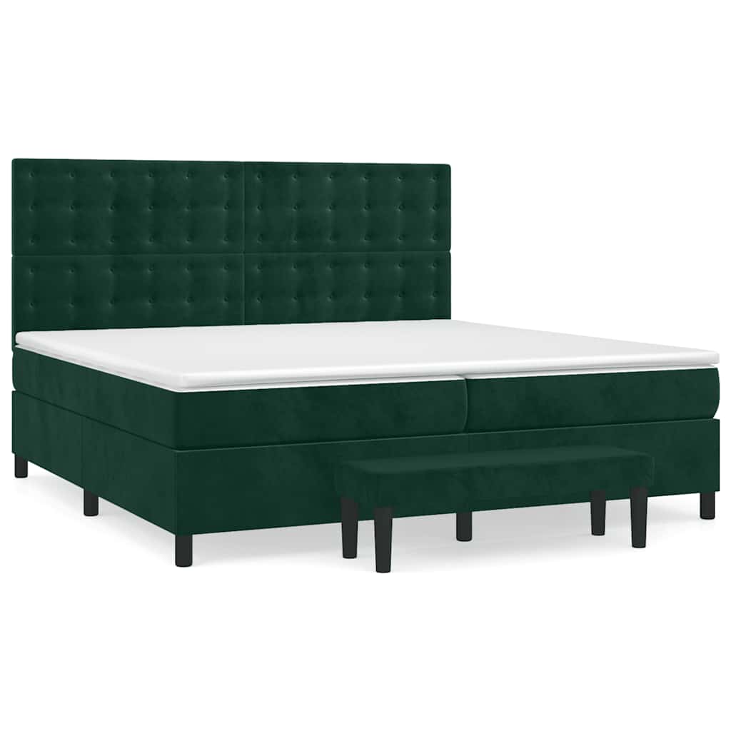 Κρεβάτι Boxspring με Στρώμα Σκούρο Πράσινο 200x200εκ. Βελούδινο - Pakobazaar