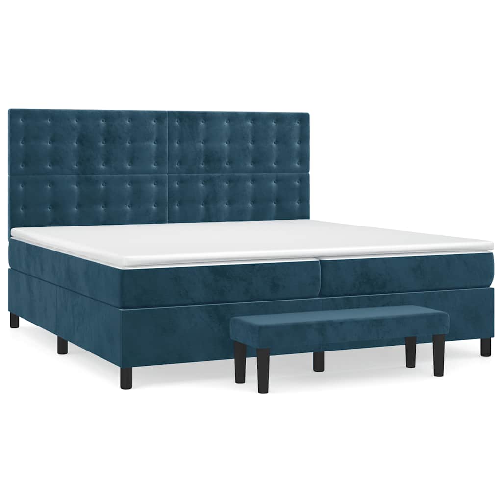 Κρεβάτι Boxspring με Στρώμα Σκούρο Μπλε 200x200 εκ. Βελούδινο - Pakobazaar
