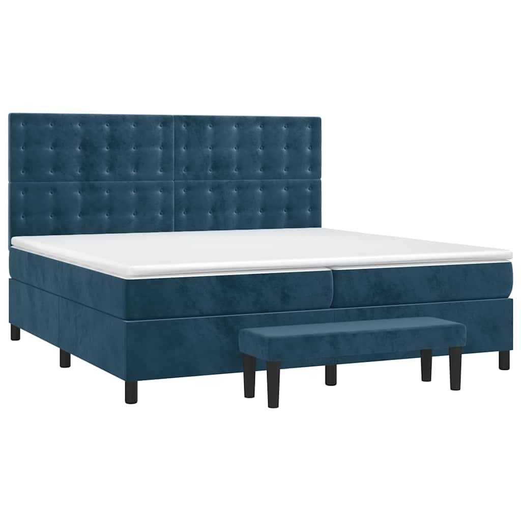 Κρεβάτι Boxspring με Στρώμα Σκούρο Μπλε 200x200 εκ. Βελούδινο - Pakobazaar