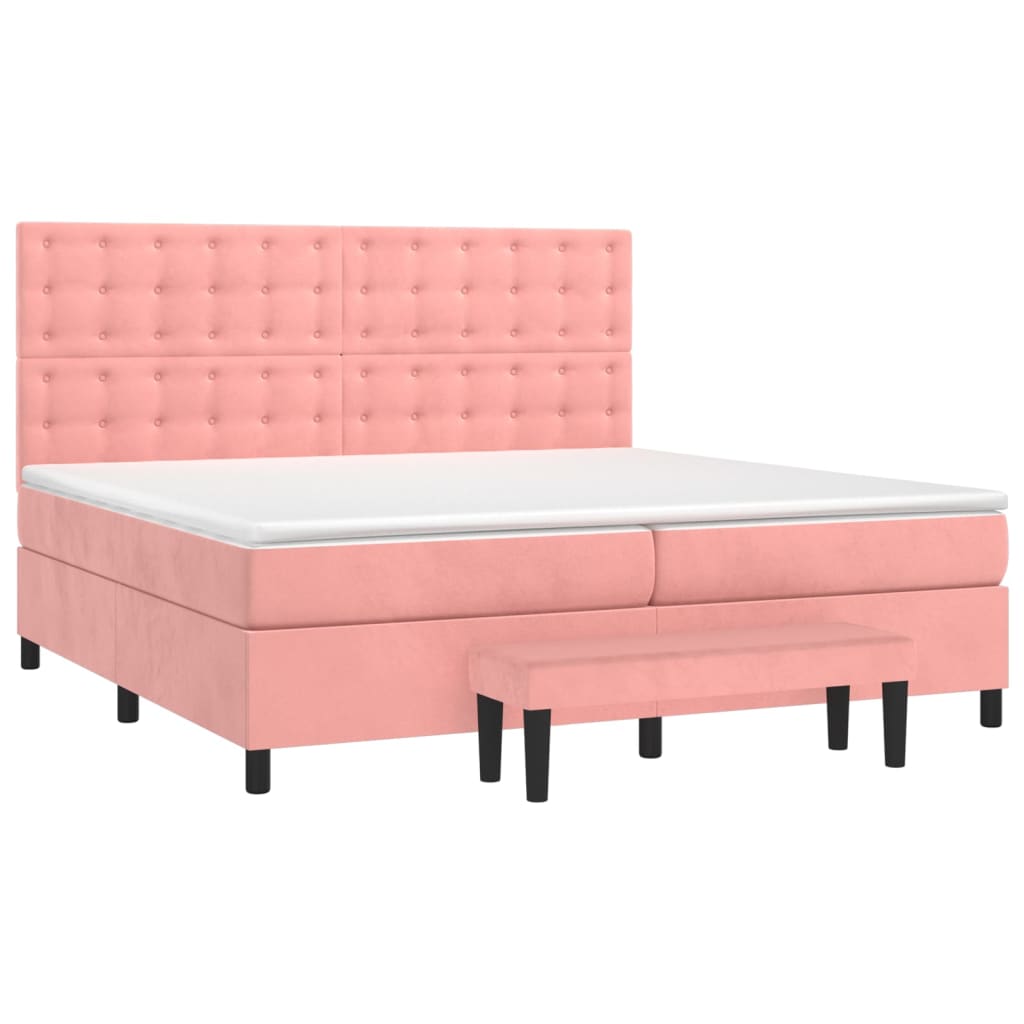 Κρεβάτι Boxspring με Στρώμα Ροζ 200x200 εκ. Βελούδινο - Pakobazaar
