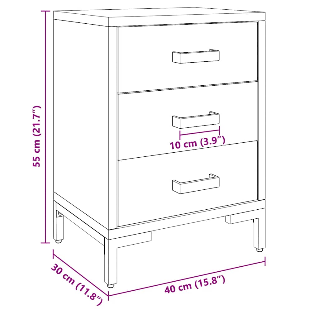 Κομοδίνα 2 Τεμ. 40x30x55 εκ. από Μασίφ Ξύλο Πεύκου
