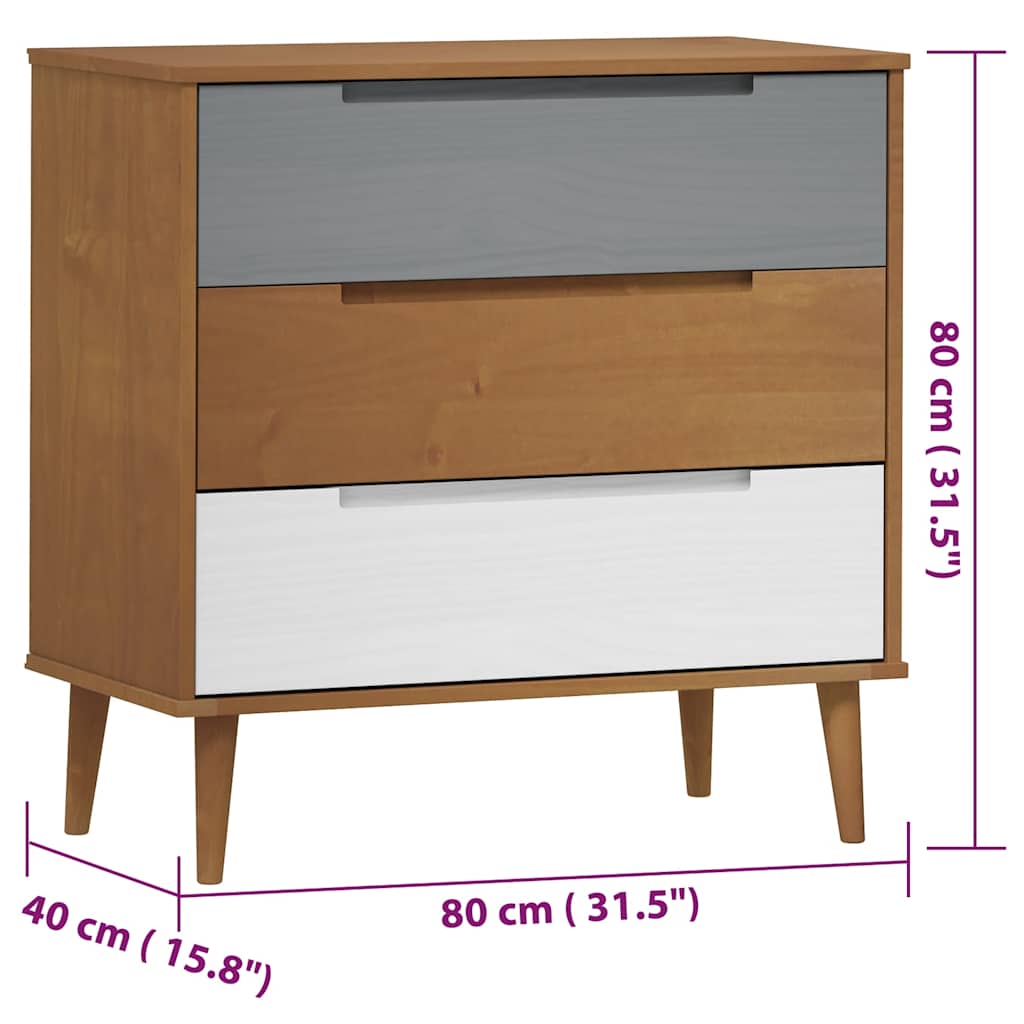 Συρταριέρα MOLDE Καφέ 80 x 40 x 80 εκ. από Μασίφ Ξύλο Πεύκου
