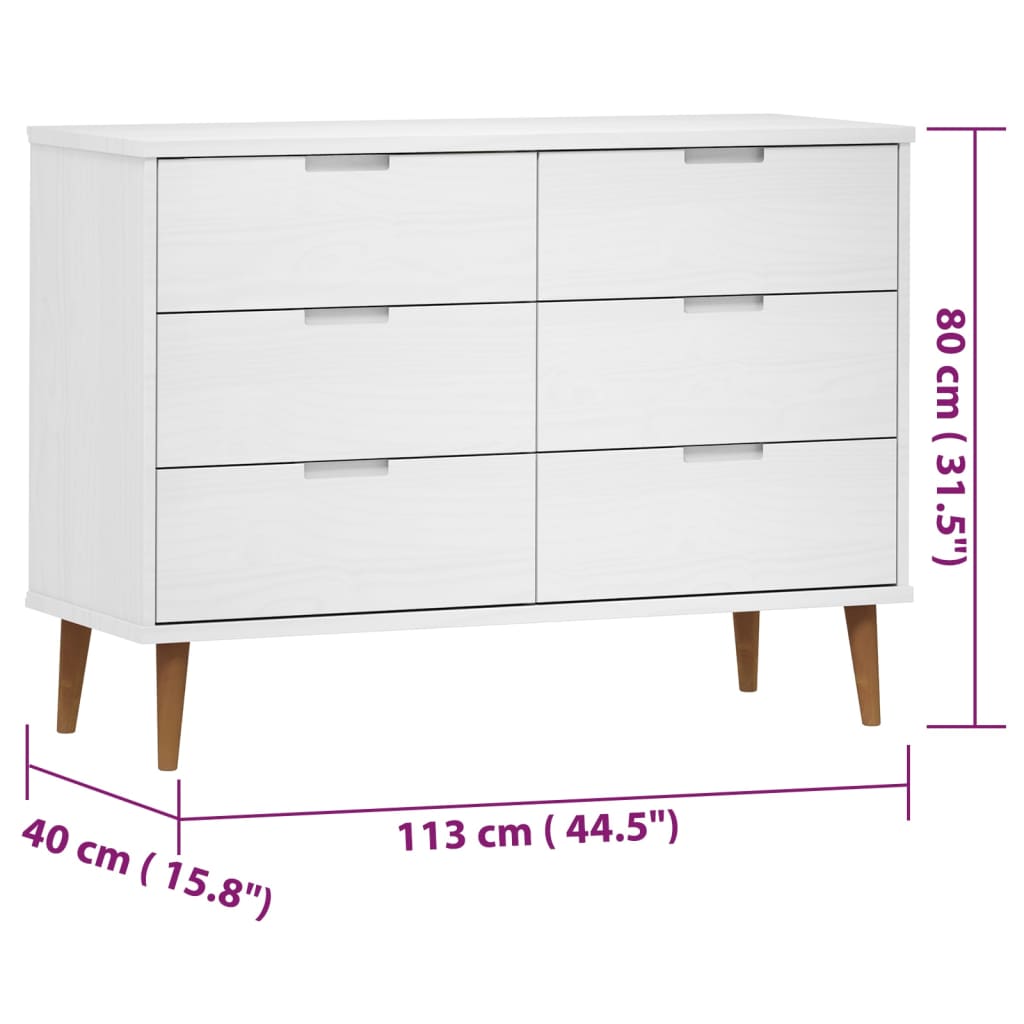 Συρταριέρα MOLDE Λευκή 113x40x80 εκ. από Μασίφ Ξύλο Πεύκου