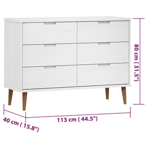Συρταριέρα MOLDE Λευκή 113x40x80 εκ. από Μασίφ Ξύλο Πεύκου