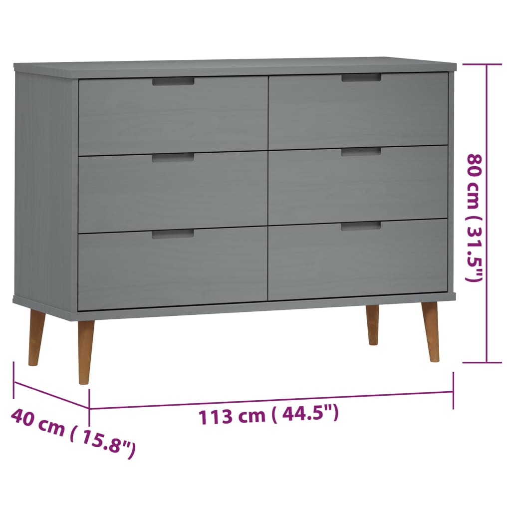 Συρταριέρα MOLDE Γκρι 113x40x80 εκ. από Μασίφ Ξύλο Πεύκου - Pakobazaar