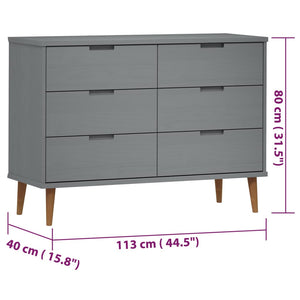 Συρταριέρα MOLDE Γκρι 113x40x80 εκ. από Μασίφ Ξύλο Πεύκου - Pakobazaar
