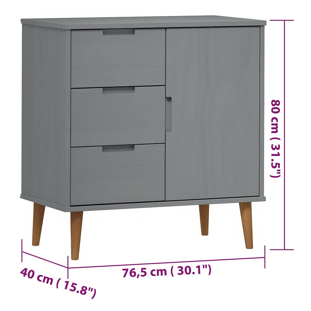 Ντουλάπι MOLDE Γκρι 76,5x40x80 εκ. από Μασίφ Ξύλο Πεύκου