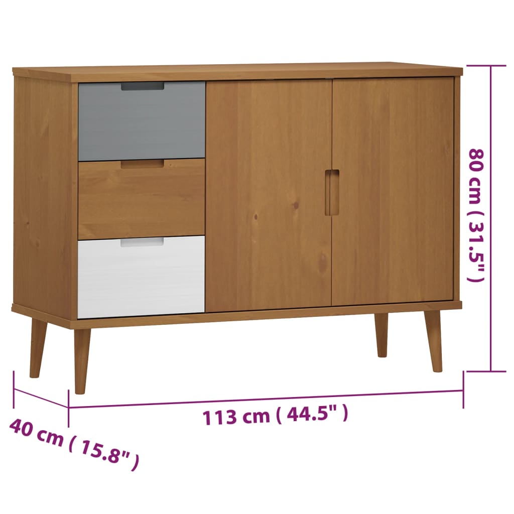 Μπουφές MOLDE Καφέ 113 x 40 x 80 εκ. από Μασίφ Ξύλο Πεύκου