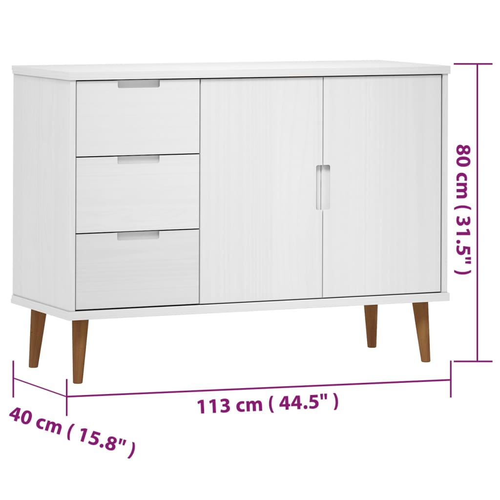 Ντουλάπι MOLDE Λευκό 113x40x80 εκ. από Μασίφ Ξύλο Πεύκου