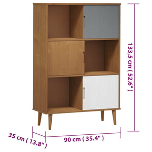 Βιβλιοθήκη MOLDE Καφέ 90 x 35 x 133,5 εκ. από Μασίφ Ξύλο Πεύκου