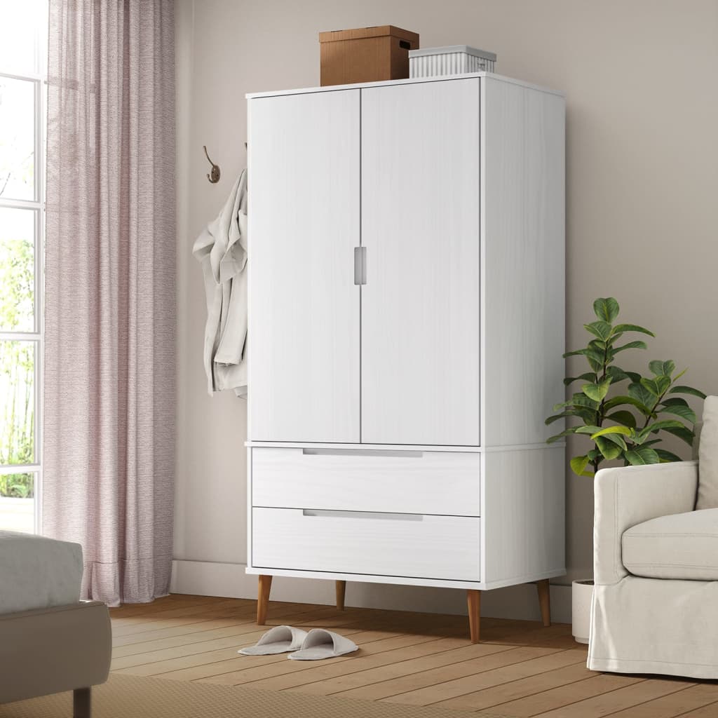 Ντουλάπα MOLDE Λευκή 90x55x175 εκ. από Μασίφ Ξύλο Πεύκου