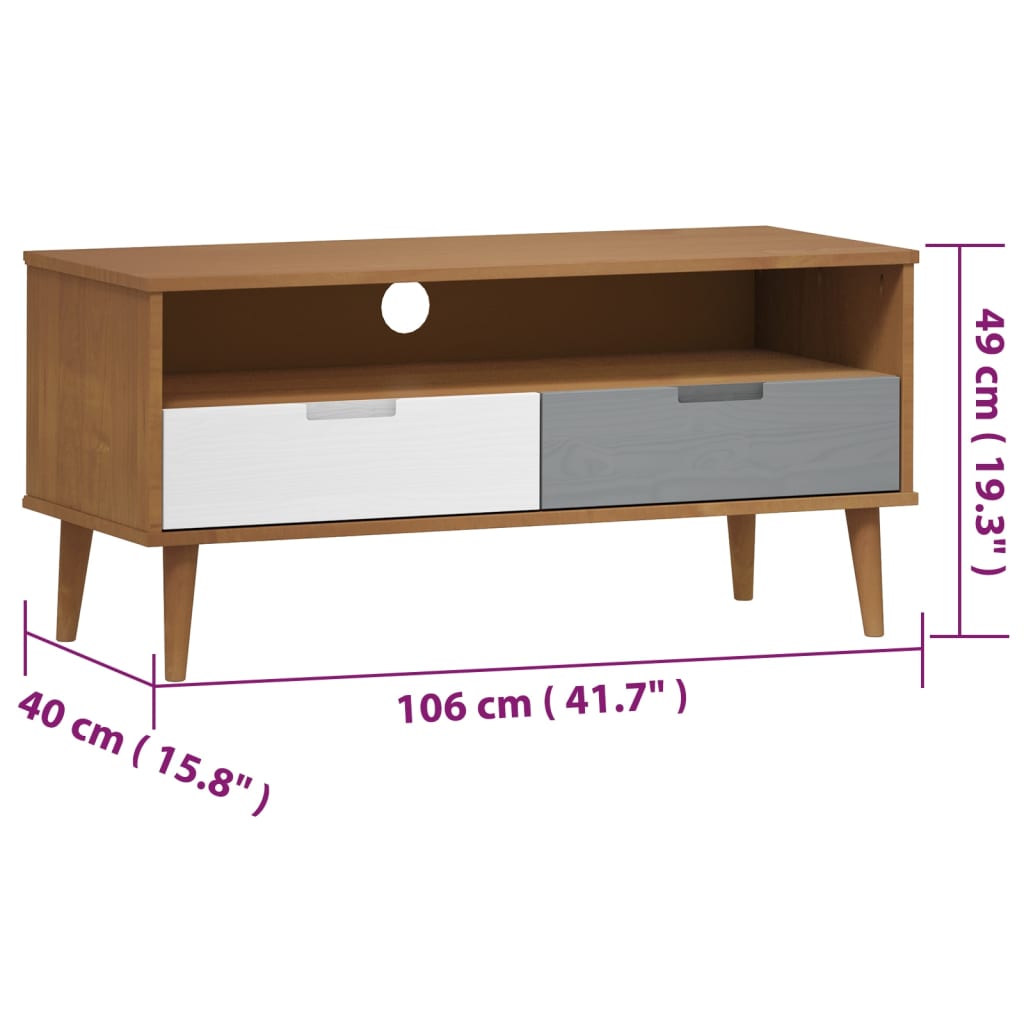 Έπιπλο Τηλεόρασης MOLDE Καφέ 106x40x49 εκ. Μασίφ Ξύλο Πεύκου - Pakobazaar