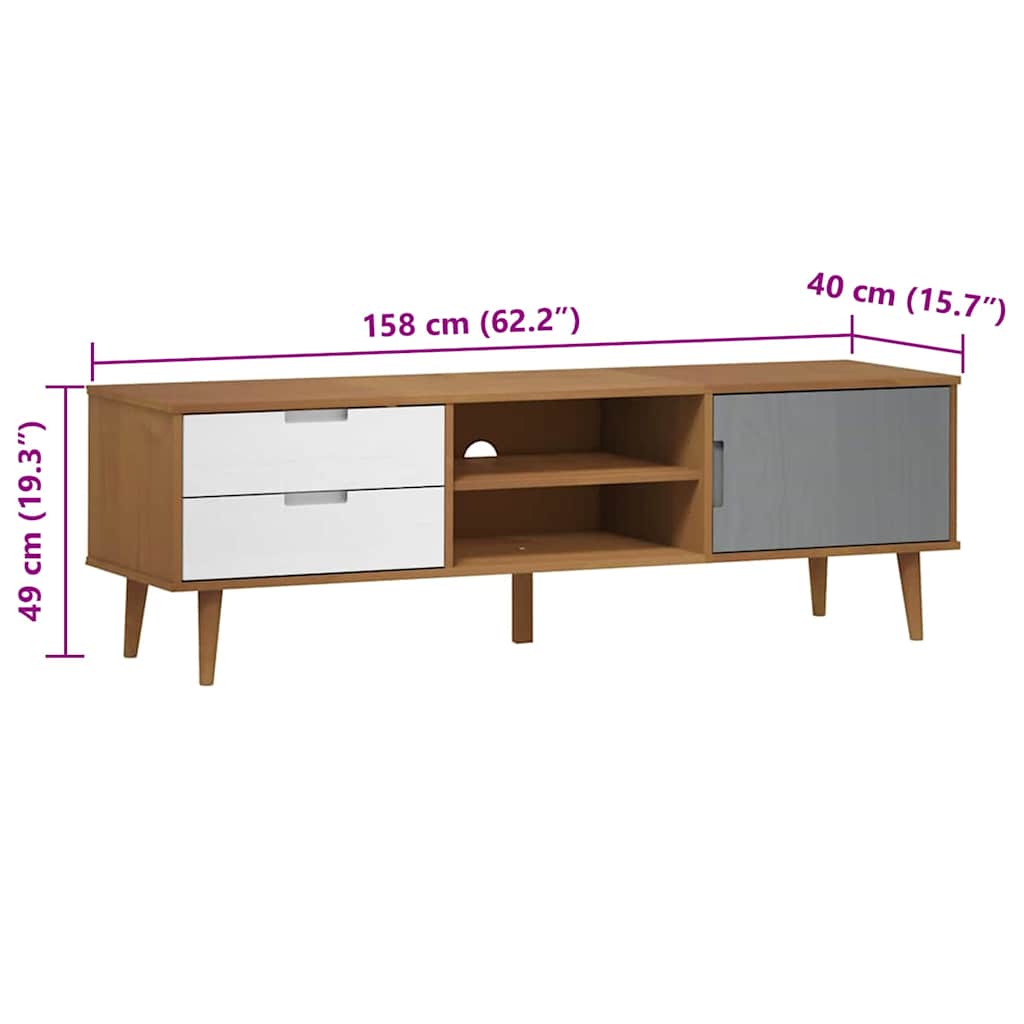 Έπιπλο Τηλεόρασης MOLDE Καφέ 158x40x49 εκ. Μασίφ Ξύλο Πεύκου