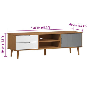 Έπιπλο Τηλεόρασης MOLDE Καφέ 158x40x49 εκ. Μασίφ Ξύλο Πεύκου